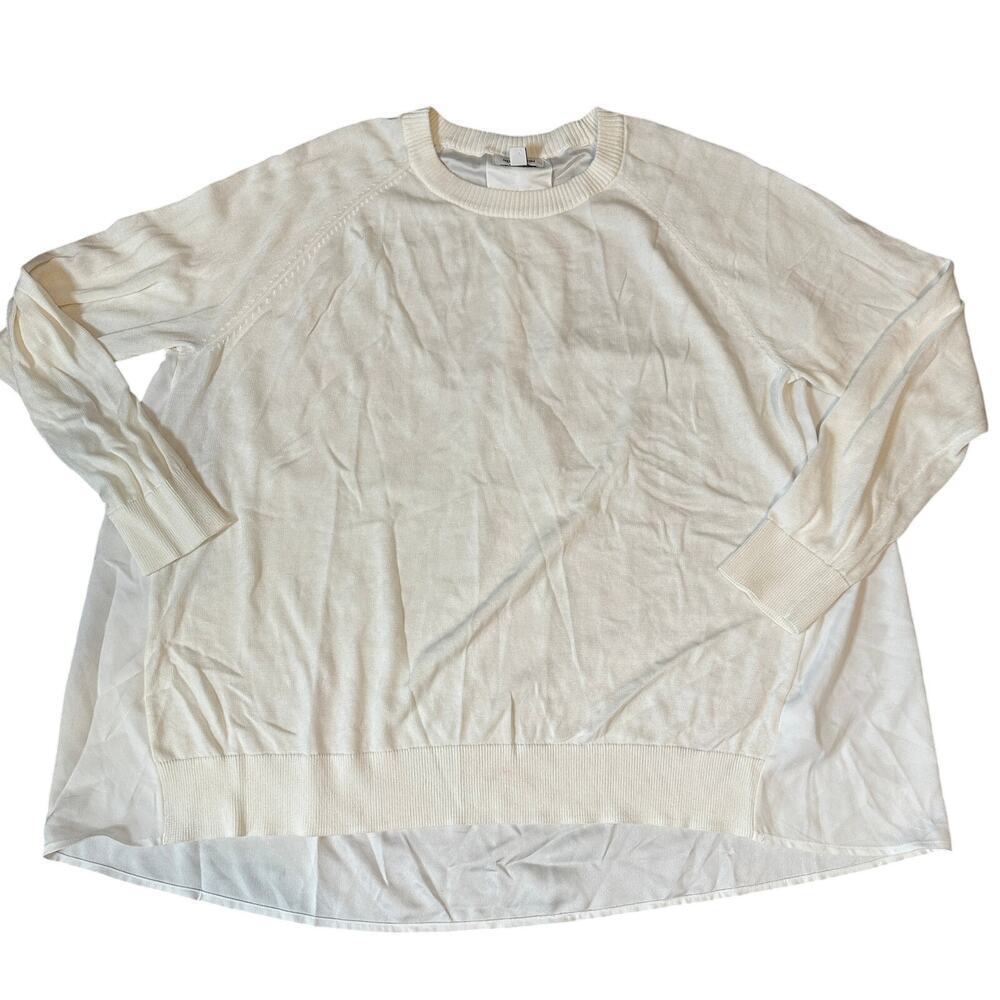 Nordstrom White long Sleeve Chiffon back sweater front women's size L